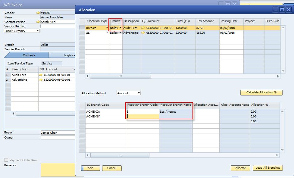 Creating Documents for Branches